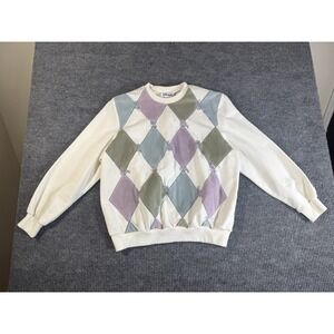 Alfred Dunner Cottagecore Floral Embroidered‎ Sweater Ivory Purple Green L